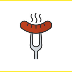 Sausage on fork color icon