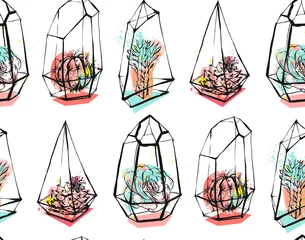 Behang Terrariumplanten Set geometrische omtrekvormen en kristallen. Trendy hipster-logo& 39 s. Veelhoekige pictogrammen met artistieke gekleurde achtergrond. Vector. Geïsoleerd.
