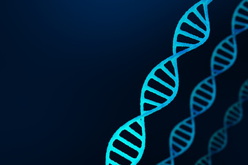 3D rendering of a DNA structure, blue abstract background