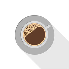 Simple vector coffee icon isolated on white background, coffee cup full of coffee with foam