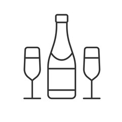 Champagne bottle and glasses linear icon