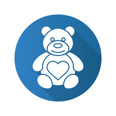 Teddy bear with heart shape. Flat design long shadow icon