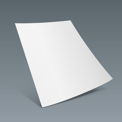 Blank Paper Leaflet, Flyer, Broadsheet, Flier, Follicle, Leaf With Shadows. On Gray Dark Background Isolated. Mock Up Template Ready For Your Design. Vector EPS10
