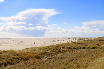 Fototapeta na wymiar Kniepsand Panorama mit Gewitterwolke, Amrum