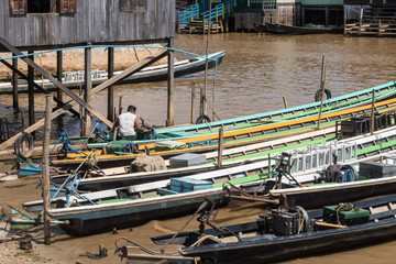 Fototapeta na wymiar Tourist boat in Inle lake, Shan State, Myanmar
