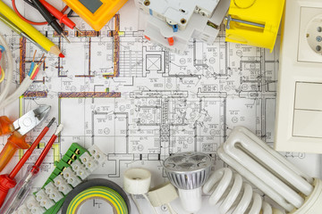 Still Life Of Electrical Components Arranged On Plans