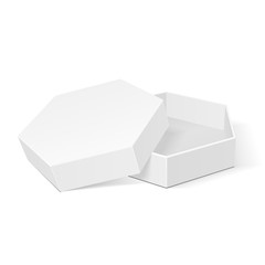 Open White Cardboard Hexagon Box Packaging For Food, Gift Or Other Products. Illustration Isolated On White Background. Mock Up Template Ready For Your Design. Product Packing Vector EPS10