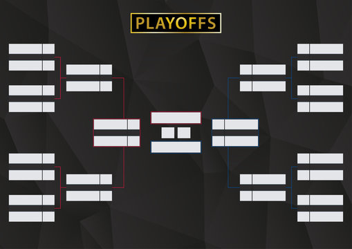 Playoffs Schedule with two Conference. Tournament Bracket on black background.
