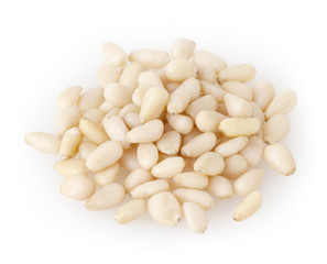 Shelled cedar pine nuts isolated on white background with clipping path