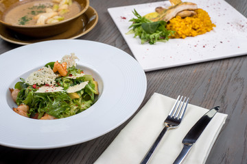 Soup and salad chicken with rice