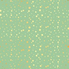 Gold circle seamless pattern. Abstract gold geometric modern background. Vector illustration. Shiny backdrop. Texture of gold foil. Art deco style. Polka dots, confetti.