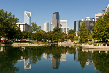 Charlotte, NC city skyline as seen from Marshall Park