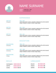 Resume template design with pink headings