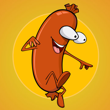 cartoon happy sausage funny with wide eyes