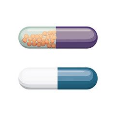 Cartoon medicaments. Different medical pills. Vector illustration in flat style.
