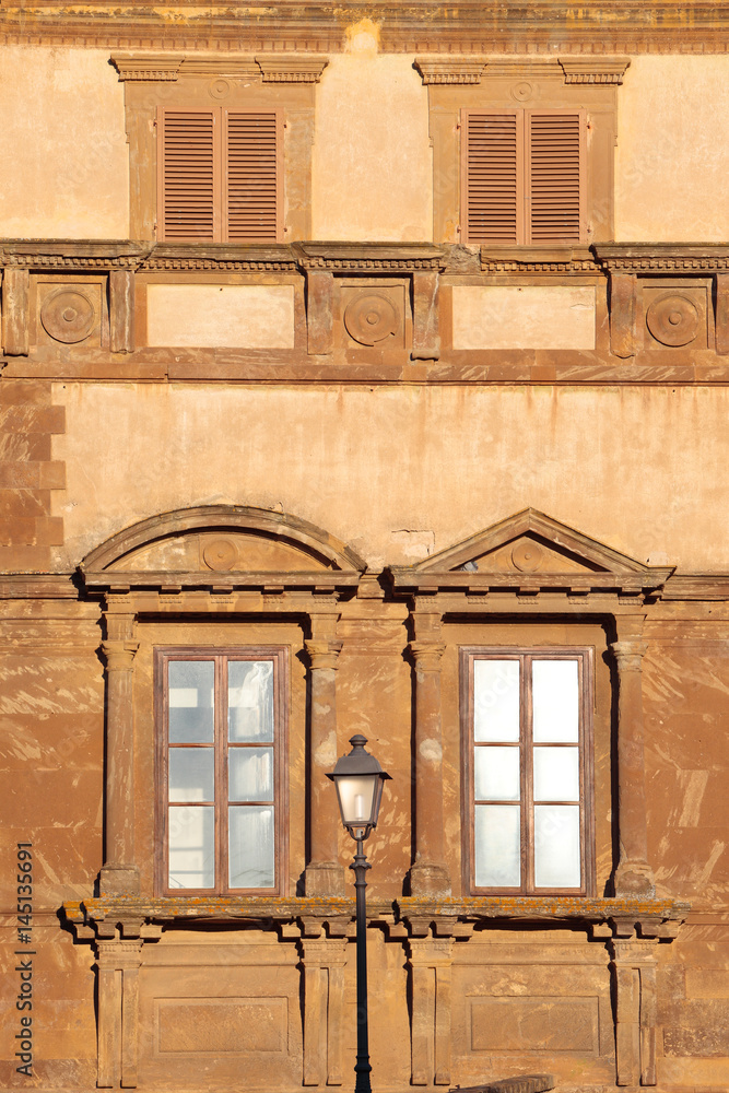 Wall mural beautiful tuscany, detail of palazzo campana facade in renaissance style, colle val d'elsa, siena di