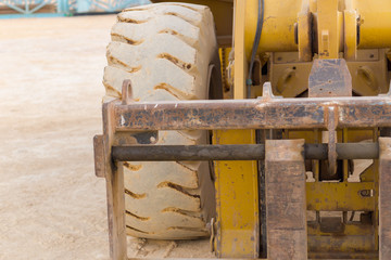 close up on forklift wheel