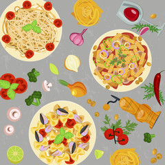 Template of italian macaroni. Trendy concept for pasta label, restaurant menu, cafe, fast food, pizzeria. Vector illustration eps 10
