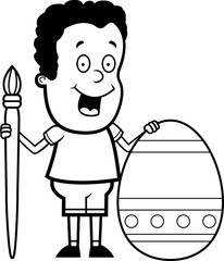 Cartoon Boy Painting Easter Egg
