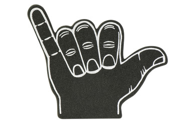 Black thumbs up foam spirit hand isolated on white