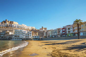 Fototapeta na wymiar Peniscola beach on Costa del Azahar, Province Castello, Spain