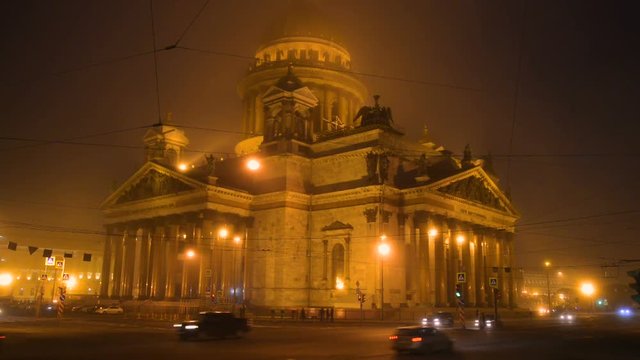 St. Isaac's Cathedral foggy March night. Saint Petersburg