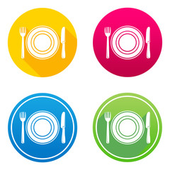 Food flat icon in 4 different colors and versions, with or without long shadows.