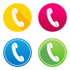 Phone flat icon in 4 different colors and versions, with or without long shadows.
