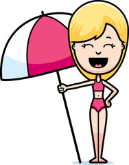 Cartoon Teen in Swimsuit Beach