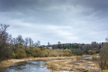Rural landscape on a cloudy spring day.