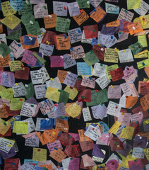 Fototapeta na wymiar Board of new year's wishes on colored notes