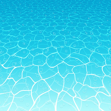 Blue ocean background with ripples, bubbles and waves