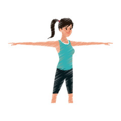 pretty young woman with stretched arms sport icon image vector illustration design  sketch style