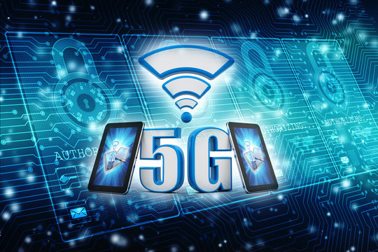 5G concept with tablet. 3d rendering