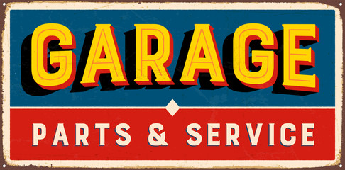 Naklejka premium Vintage metal sign - Garage Parts & Service - Vector EPS10. Grunge and rusty effects can be easily removed for a cleaner look.