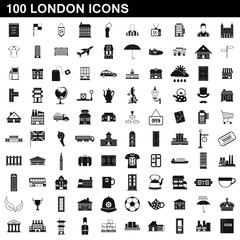 100 london icons set, simple style