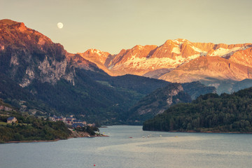 Landscape of the Tendenera mountain range, with the village of Lanuza in the background, named...