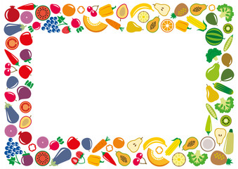 Vegetables and fruits icons rectangle frame