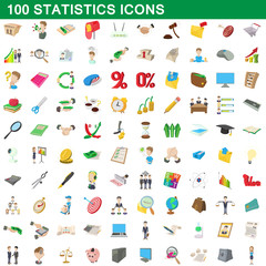 100 statistics icons set, cartoon style