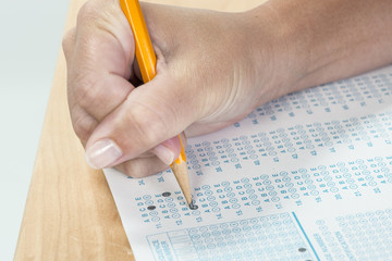 Student bubbling in answers on a standardized test