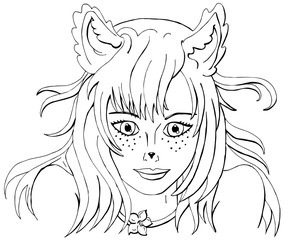 Раскраска для взрослых девушка с лисьими ушами векторное изображение.