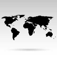 World map. Black icon on gray background.