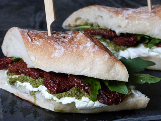 clubsandwich sandwich ciabatta bread sundried tomatoes pesto goat cheese