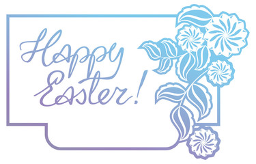 Gradient filled holiday label with decorative flowers and artistic written greeting text 