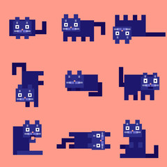 flat corner purple cats on a pink background. vector illustration
