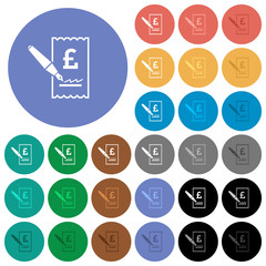 Signing Pound cheque round flat multi colored icons