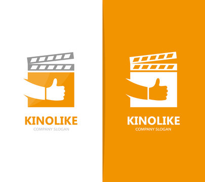 Vector of clapperboard and like logo combination. Cinema and best symbol or icon. Unique video and film logotype design template.