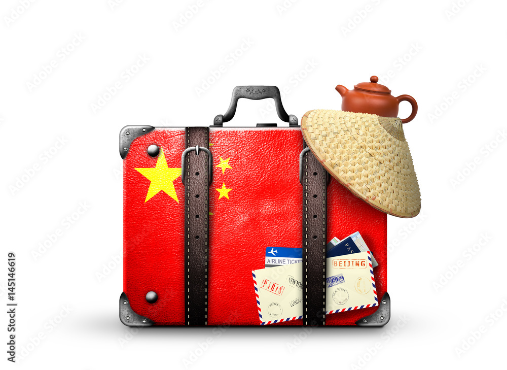 Wall mural China, vintage suitcase with China flag