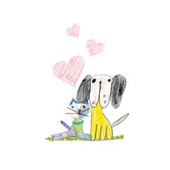 Colorful cat and dog