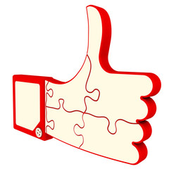 Thumbs-up. Hand gesture in form of puzzle. Gesture consents and approvals. Red symbol of hand gesture in form of puzzle